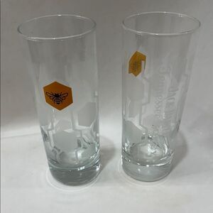 Jack Daniels Tennessee Whiskey Honeycomb Glass Set 2 Yellow Frosted Clear 12 Oz